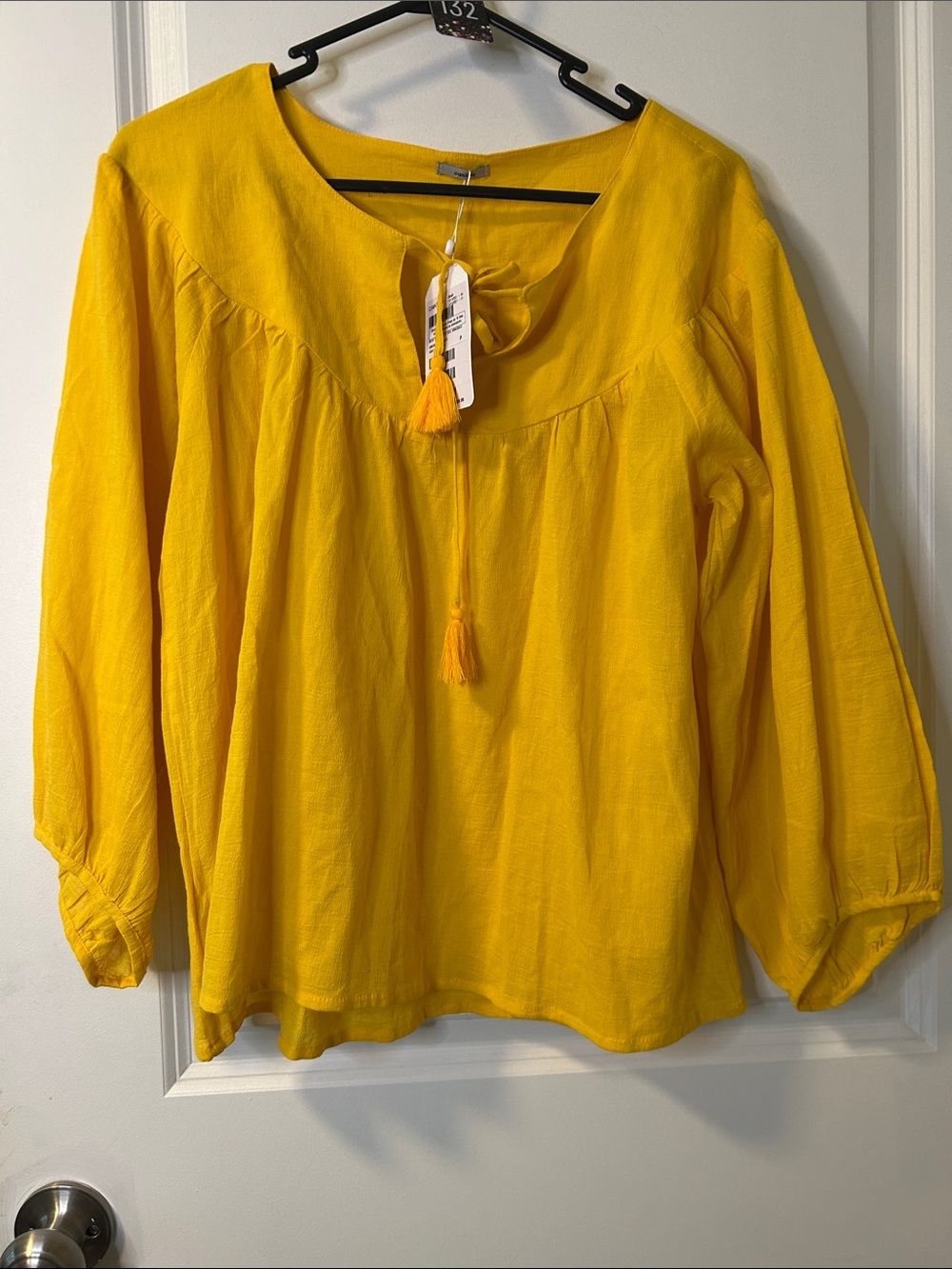 132. Yellow Tassel Peasant Tunic Top